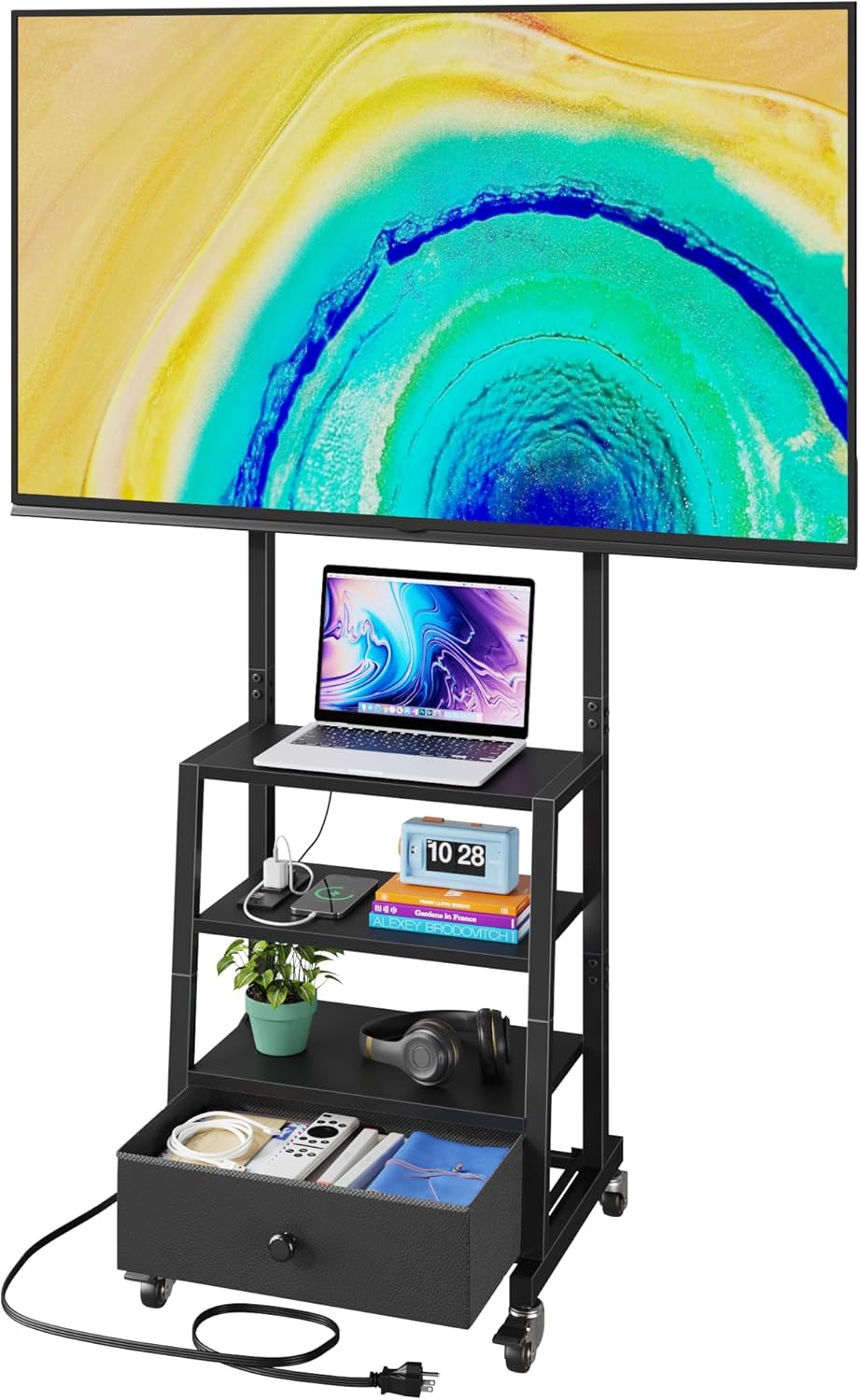 Rolling TV Stand with Wheels and Mount for Easy Mobility