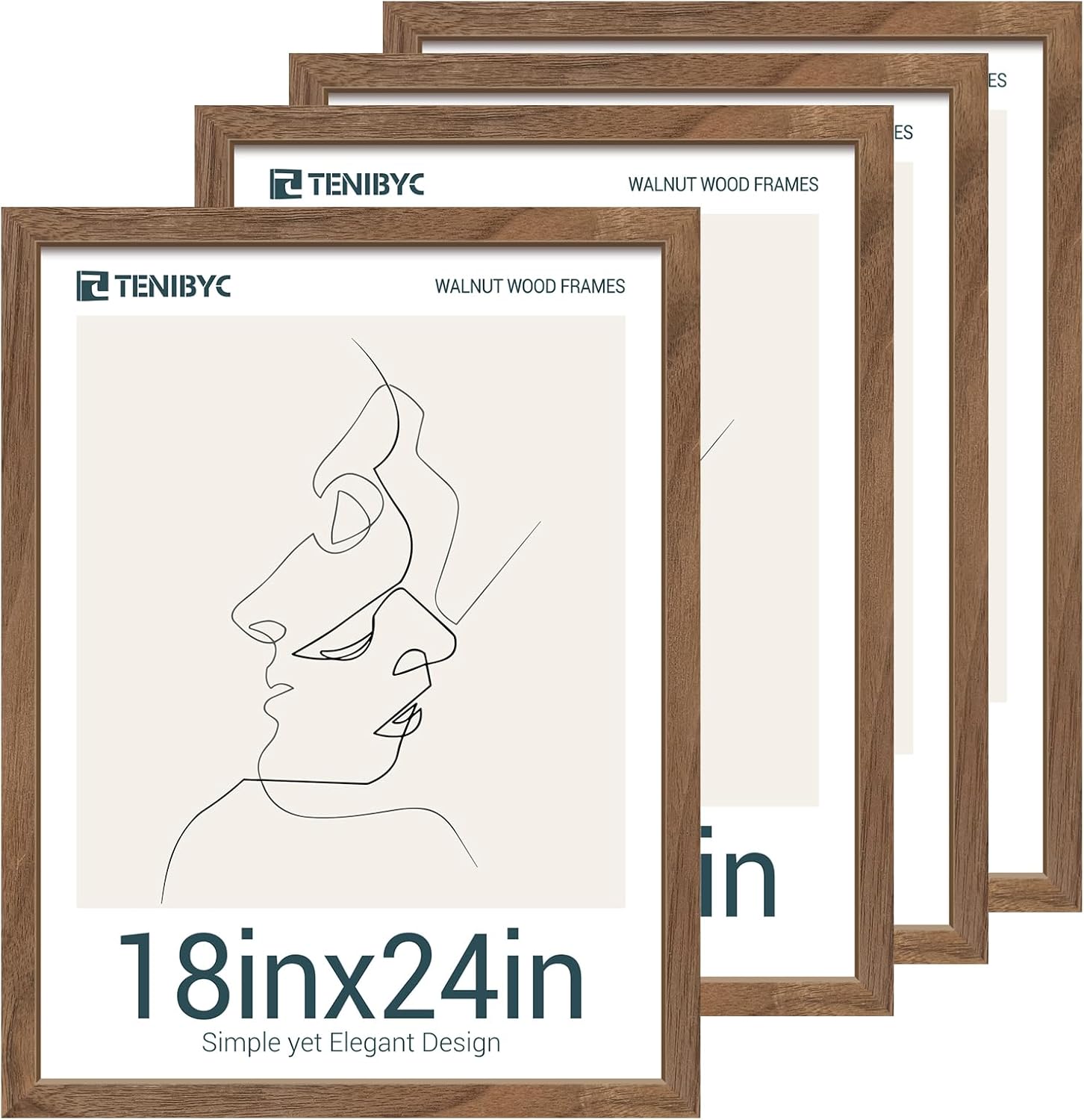 18x24 Walnut Frame 4 Pack for Pictures and Posters Display