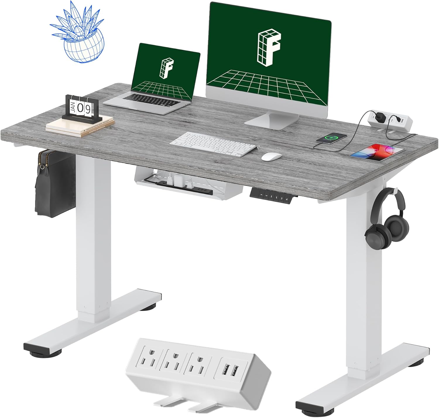FLEXISPOT EN2 Electric Stand Up Desk with Power Strip and Memory