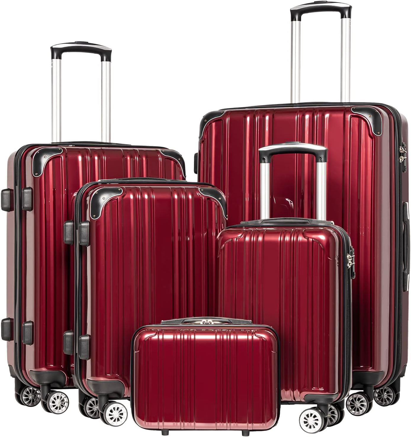 Coolife Luggage Expandable 5 Piece Set with Spinner Suitcases