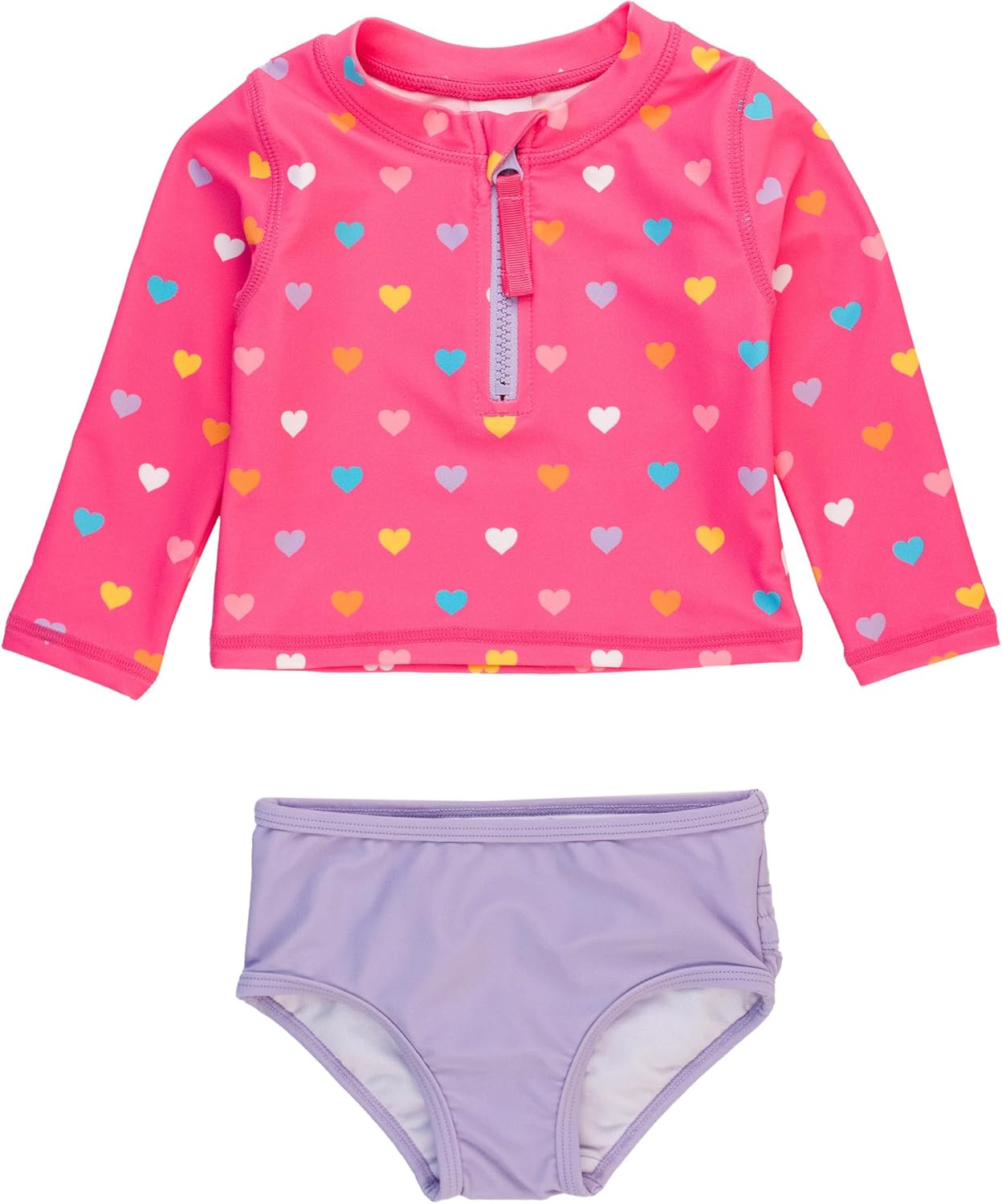 RuffleButts Baby Girls Long Sleeve Rash Guard Swimsuit Set