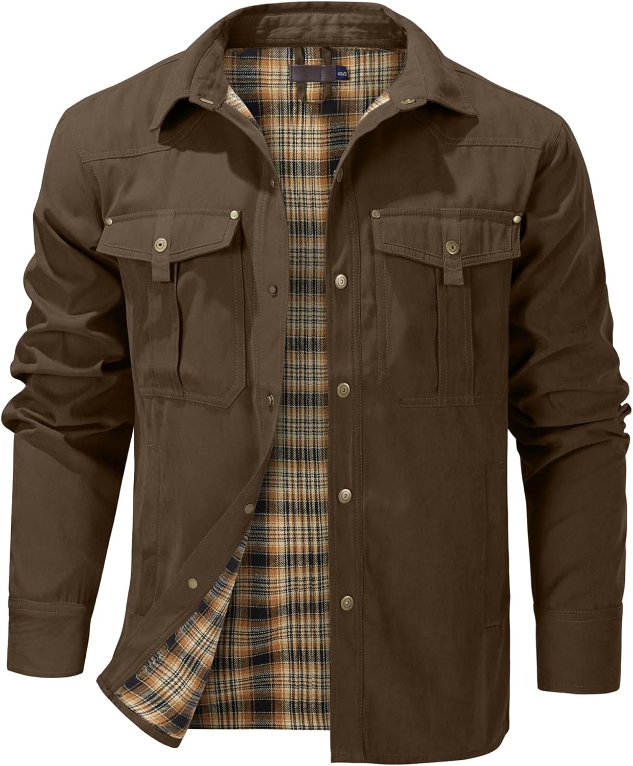 Mr.Stream Men's Lightweight Long Sleeved Snap Plaid Flannel Jacket