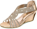 PIZZ ANNU Diana Low Wedge Sandals - Sparkly Rhinestone Dress Heels see