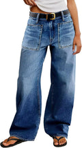 Flamingals Straight Leg Jeans for Women Mid Rise Stretchy Baggy