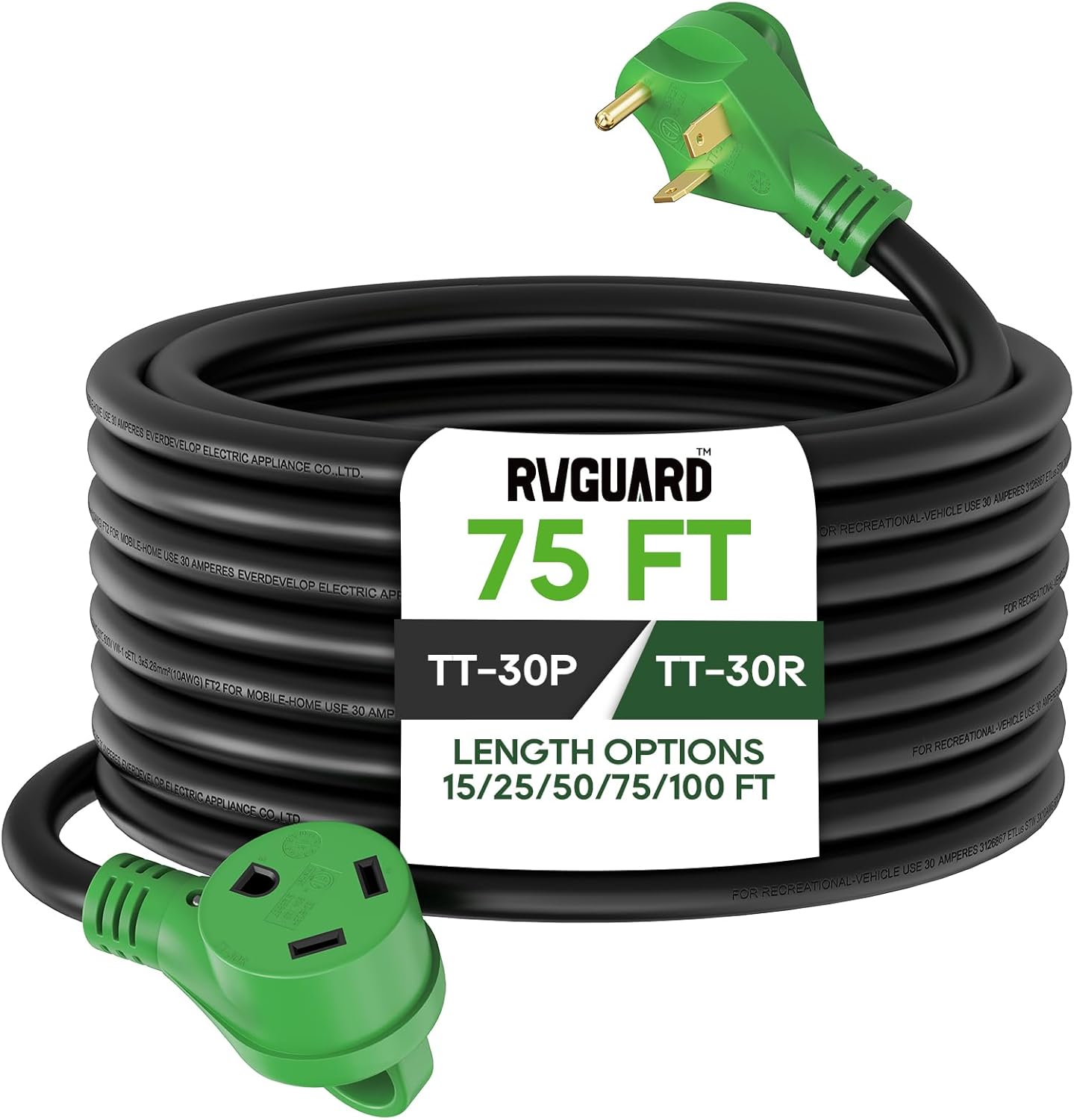 RVGUARD 25 Amp 75 Foot RV Extension Cord for Reliable Power