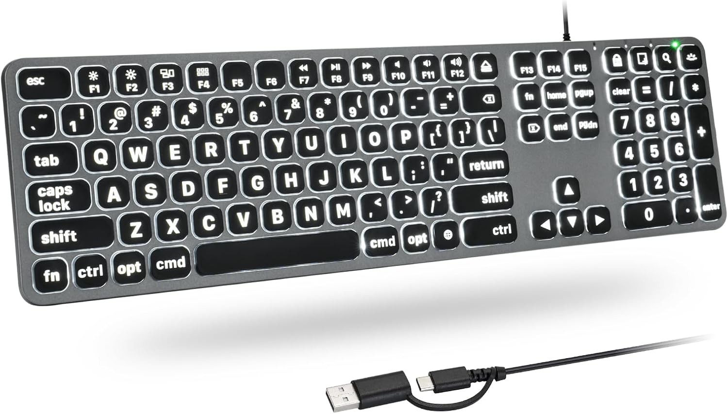 Backlit Wired Keyboard for Mac with Large Print and Dual Interface