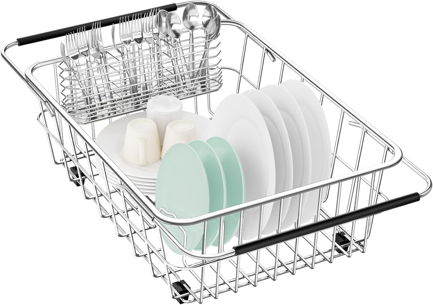 Large Dish Drainer Rack in Sink Adjustable 304 Stainless Steel