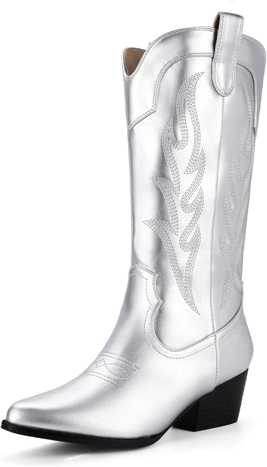 Cowboy Boots for Women Mid Calf Stylish Embroidered Design