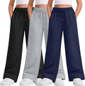 3 Pack Girls Wide Leg Sweatpants with Pockets - Soft Polyester