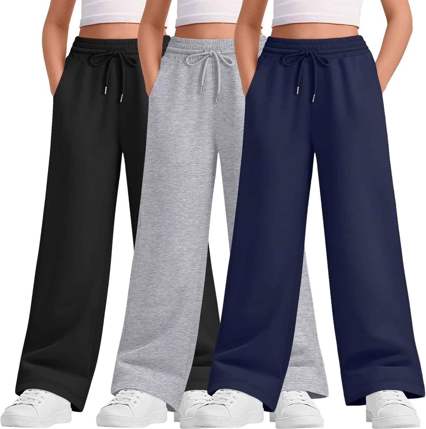 Teen Girls Wide Leg Sweatpants with Drawstring and Pockets