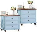 24 in Wide Farmhouse Night Stand Set of 2 - Large 3-Drawer End Table