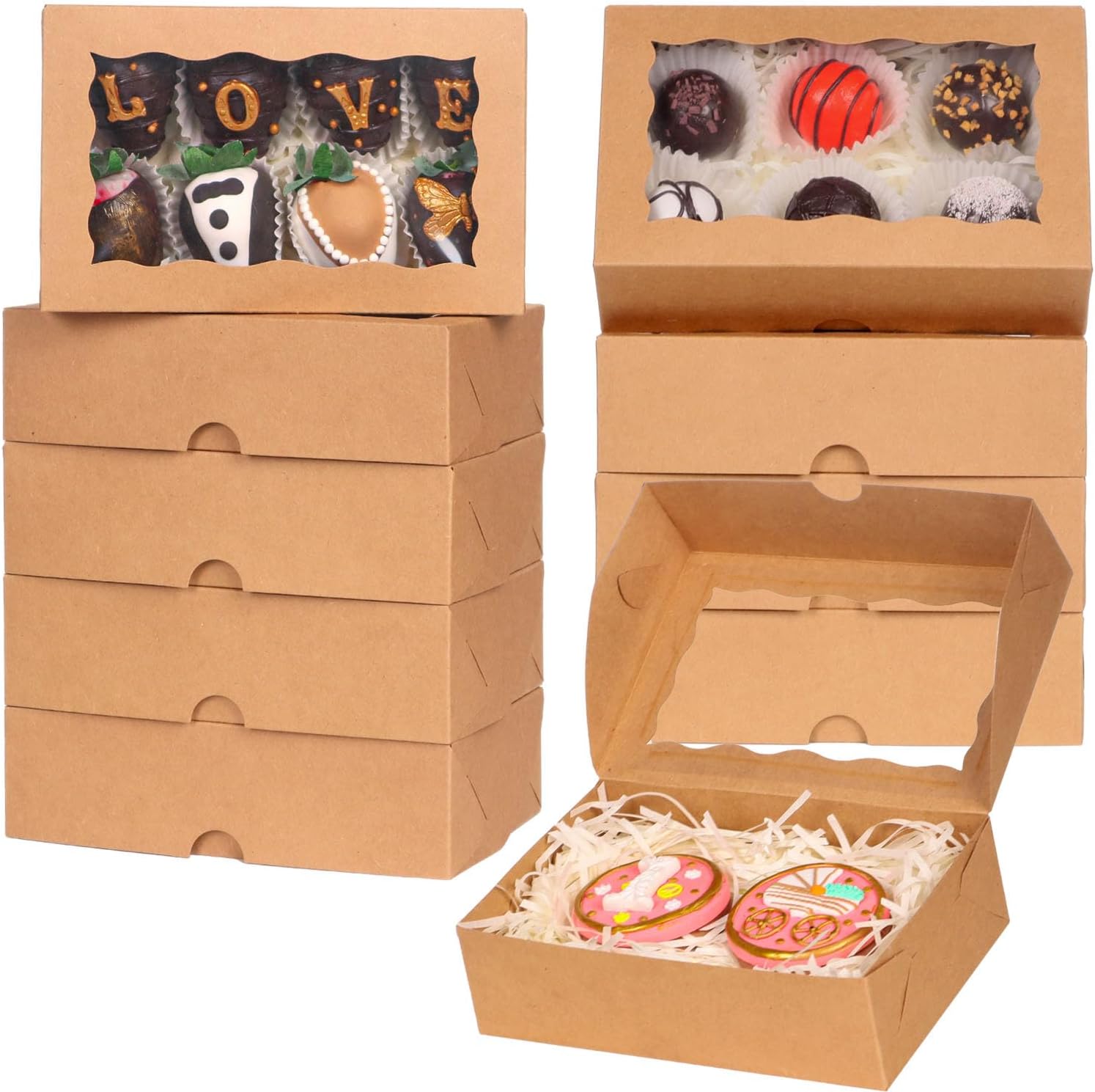 100pcs White Bakery Boxes with Window for Treats and Gifts