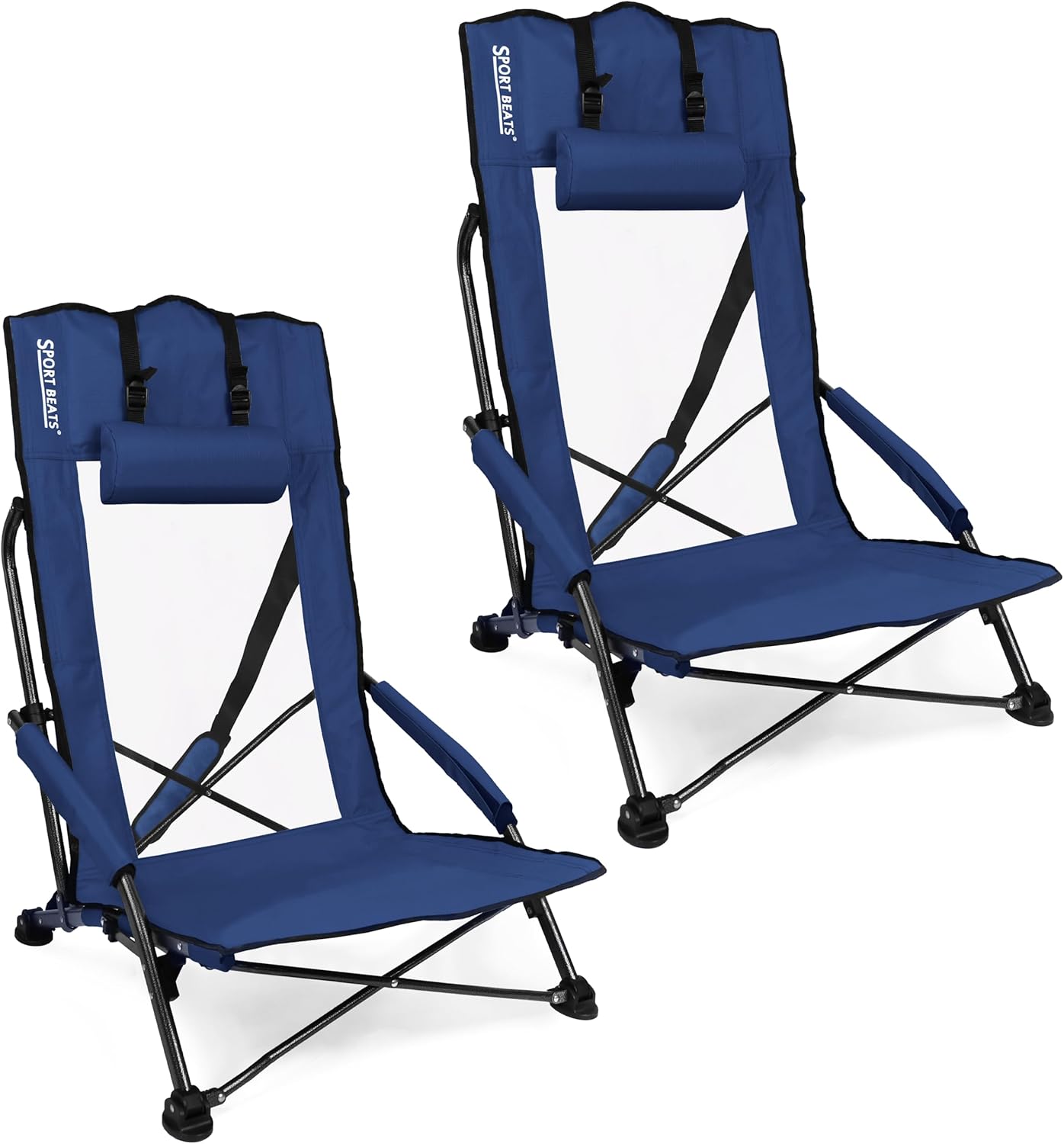 SPORT BEATS Low Beach Chairs Set of 2 with High Back Support