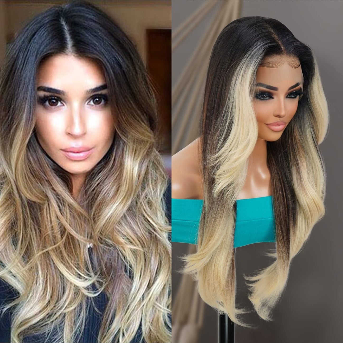 GLAM21USA HD Lace Front Wig - 28 Inch Long Human Hair Blend