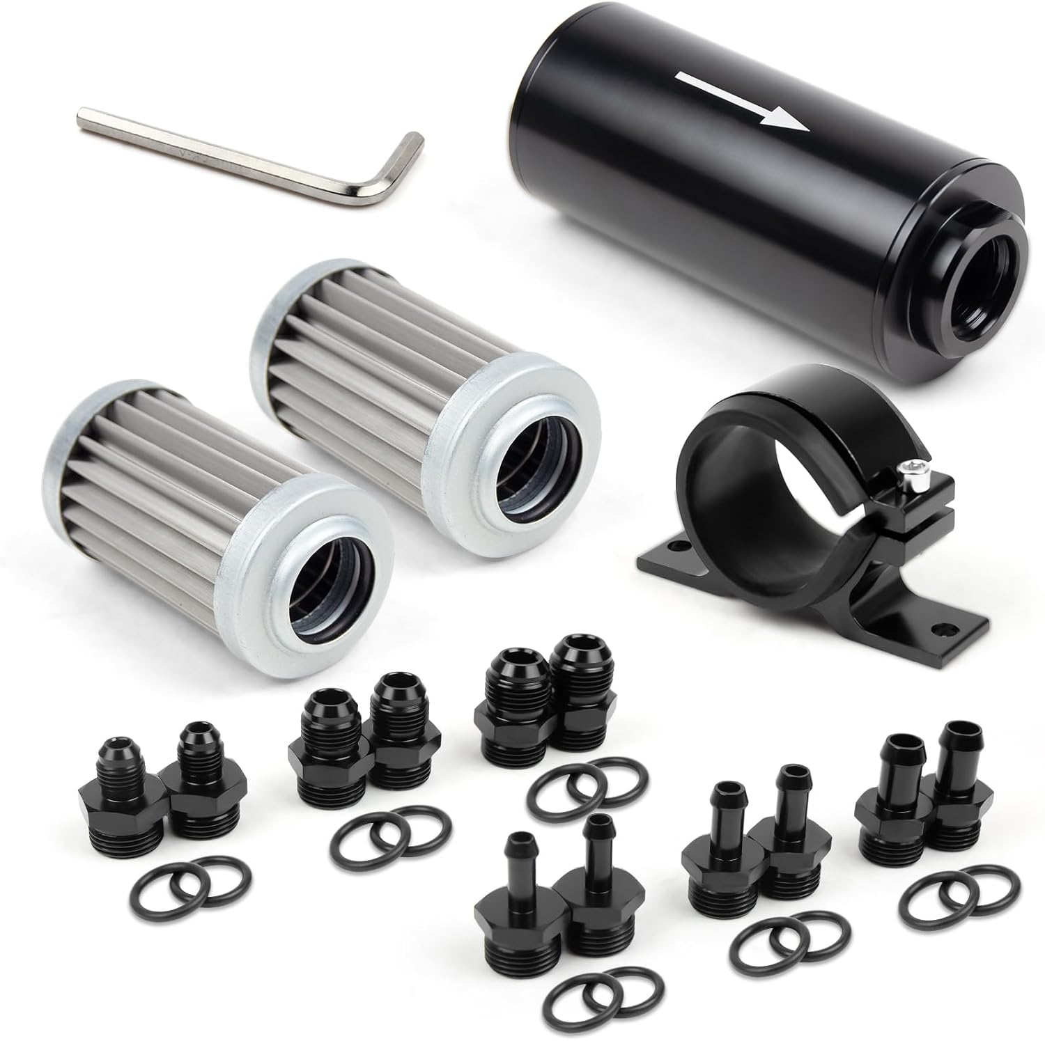 10 Micron Inline Fuel Filter Set with Universal Adapters and Bracket
