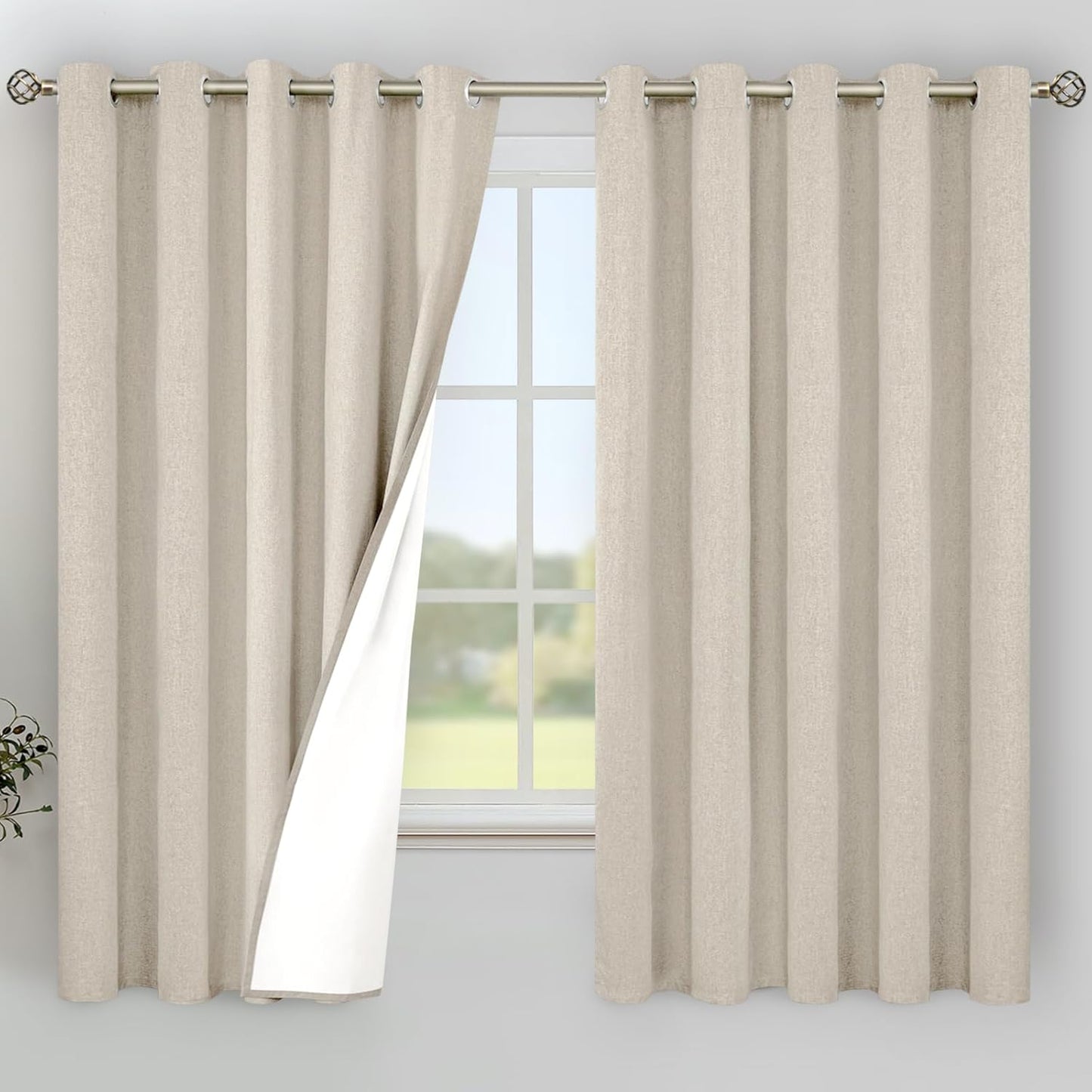 YoungsTex Oatmeal Linen Blackout Curtains for Bedroom 63 Inch