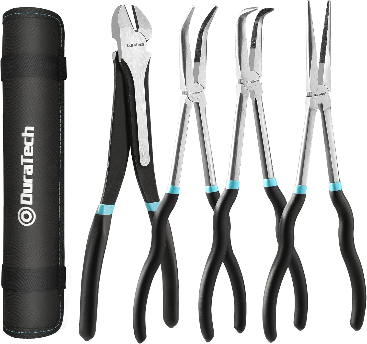 DURATECH 4-Piece Long Reach Pliers Set: CRV Steel, Hard-to-Reach Precision