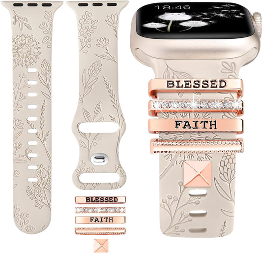 Floral Engraved Silicone Band for Apple Watch - Charm Women