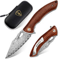 AUBEY Damascus Folding Knife with Clip - Compact EDC Pocket Knife