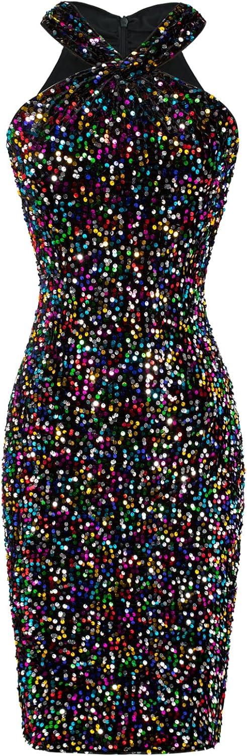 Stunning Halter Sequin Dress for Women - Sparkly Mini Club Dress