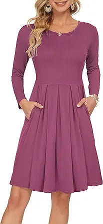 AUSELILY Women's Long Sleeve Casual Dress with Pockets Style
