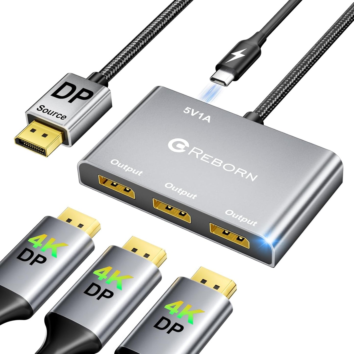Reborn DisplayPort Splitter for 3 Monitors 4K@60Hz MST Hub