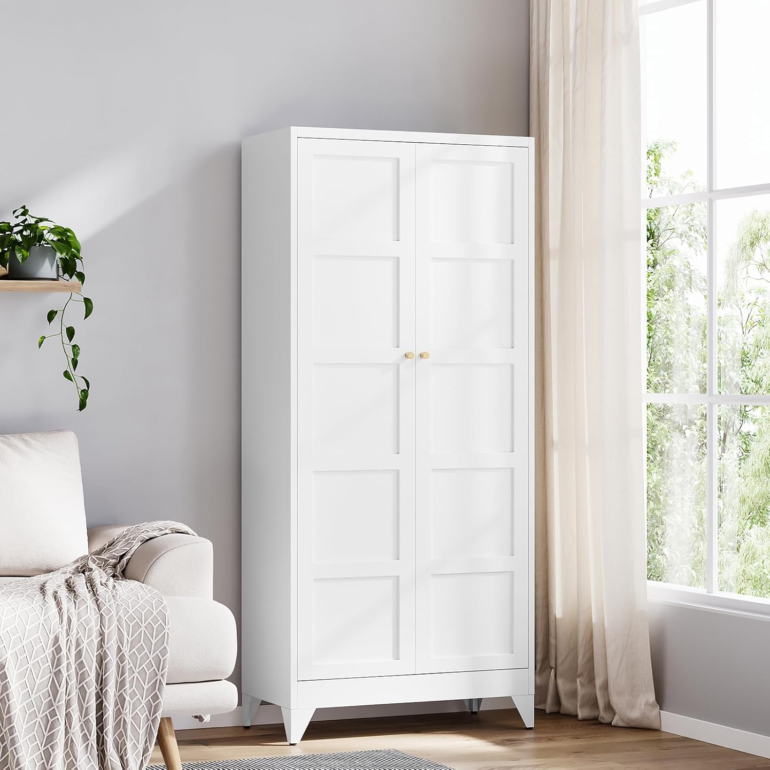 Yizosh Metal Storage Cabinet with 2 Doors and 4 Shelves