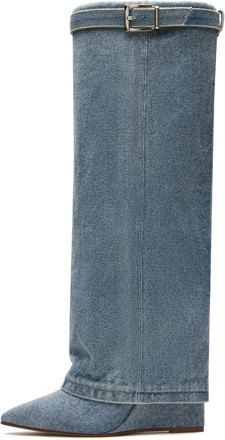 Yishaweiqi Fold Over Boots for Wide-Calf Comfort and Style