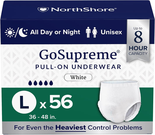NorthShore GoSupreme Overnight Incontinence Underwear, Large 56-Count Case - 8-Hour Protection!