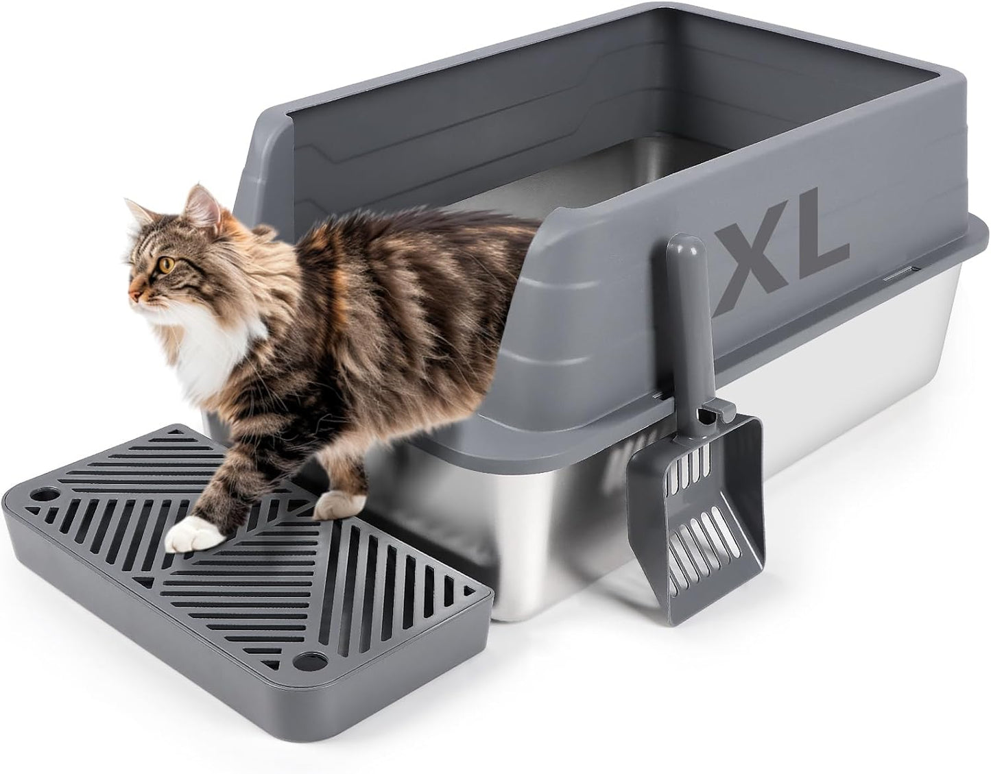 Stainless Steel Litter Box for Cats - XL High Sided Design