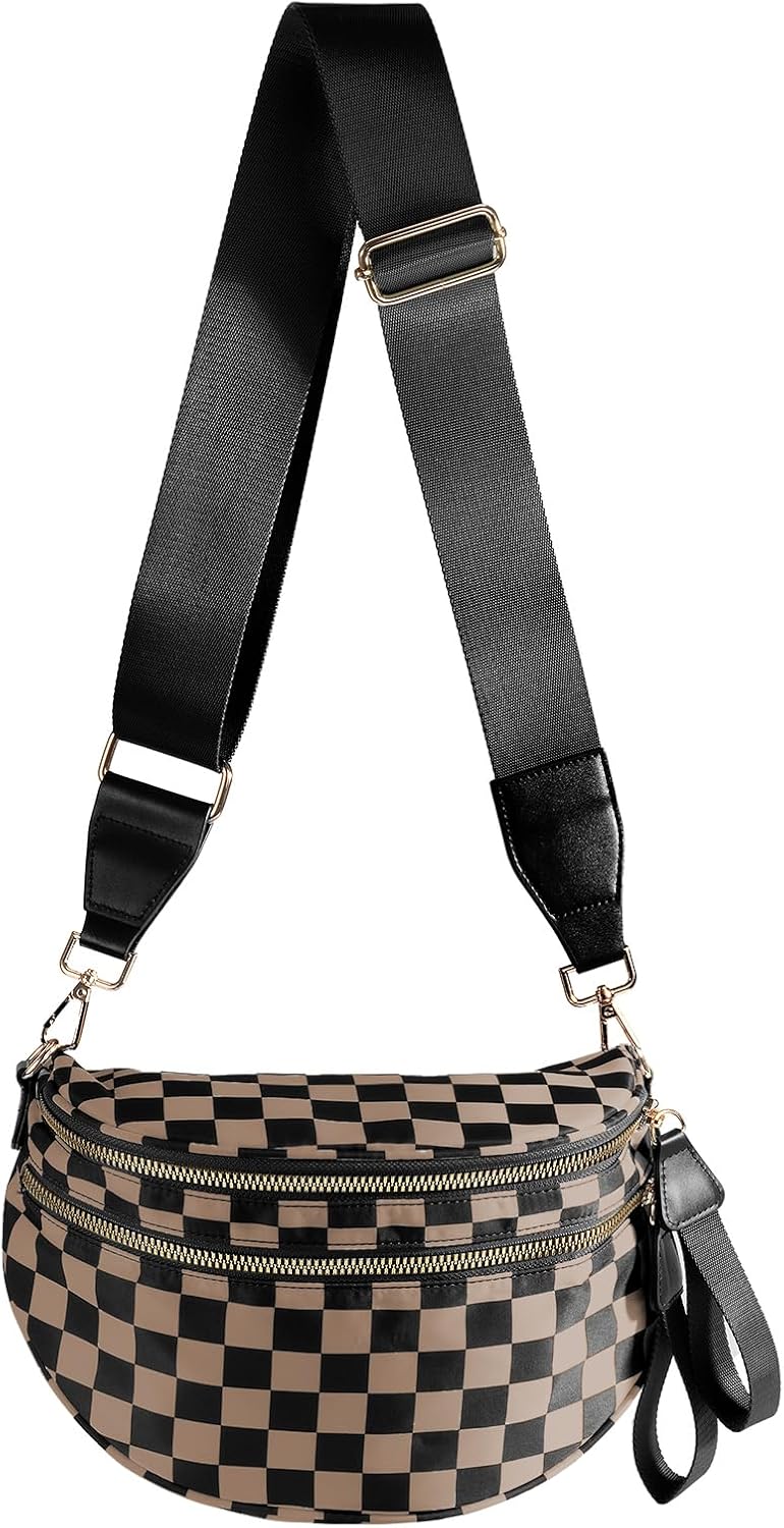 Stylish Black and White Checkered Crossbody Bag for Women