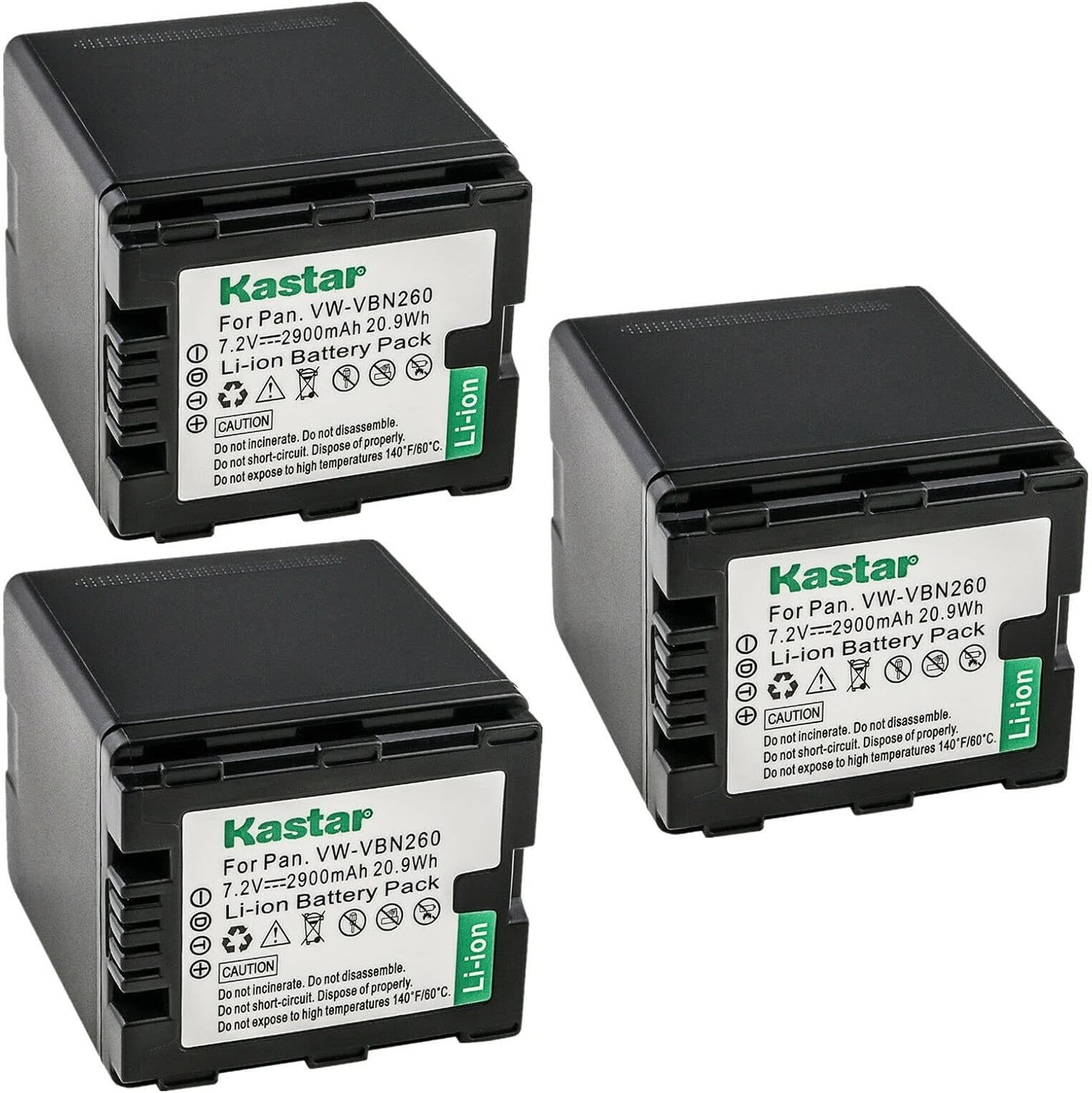 Kastar 3-Pack Battery VW-VBN260 for Panasonic Cameras - High Capacity