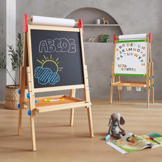 Tiny Land Kids Art Easel with Adjustable Heights and Paper Rolls