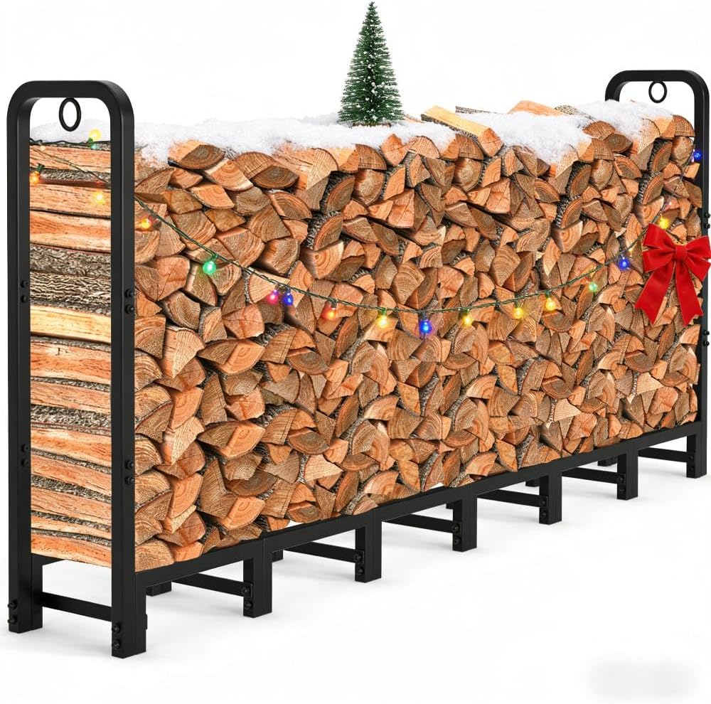 Amagabeli 8ft Firewood Log Rack for Outdoor and Indoor Use