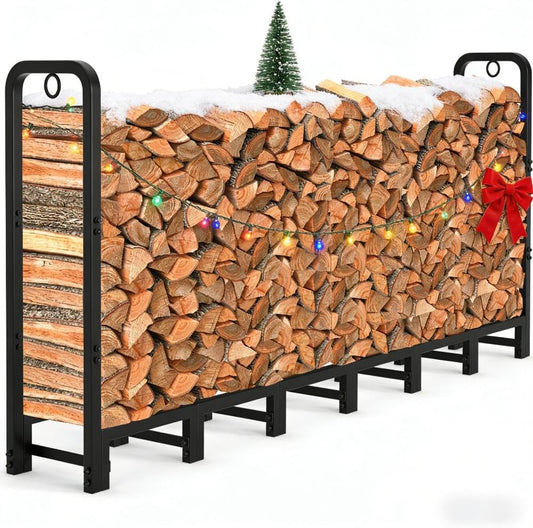 Amagabeli 8ft Firewood Log Rack for Outdoor and Indoor Use