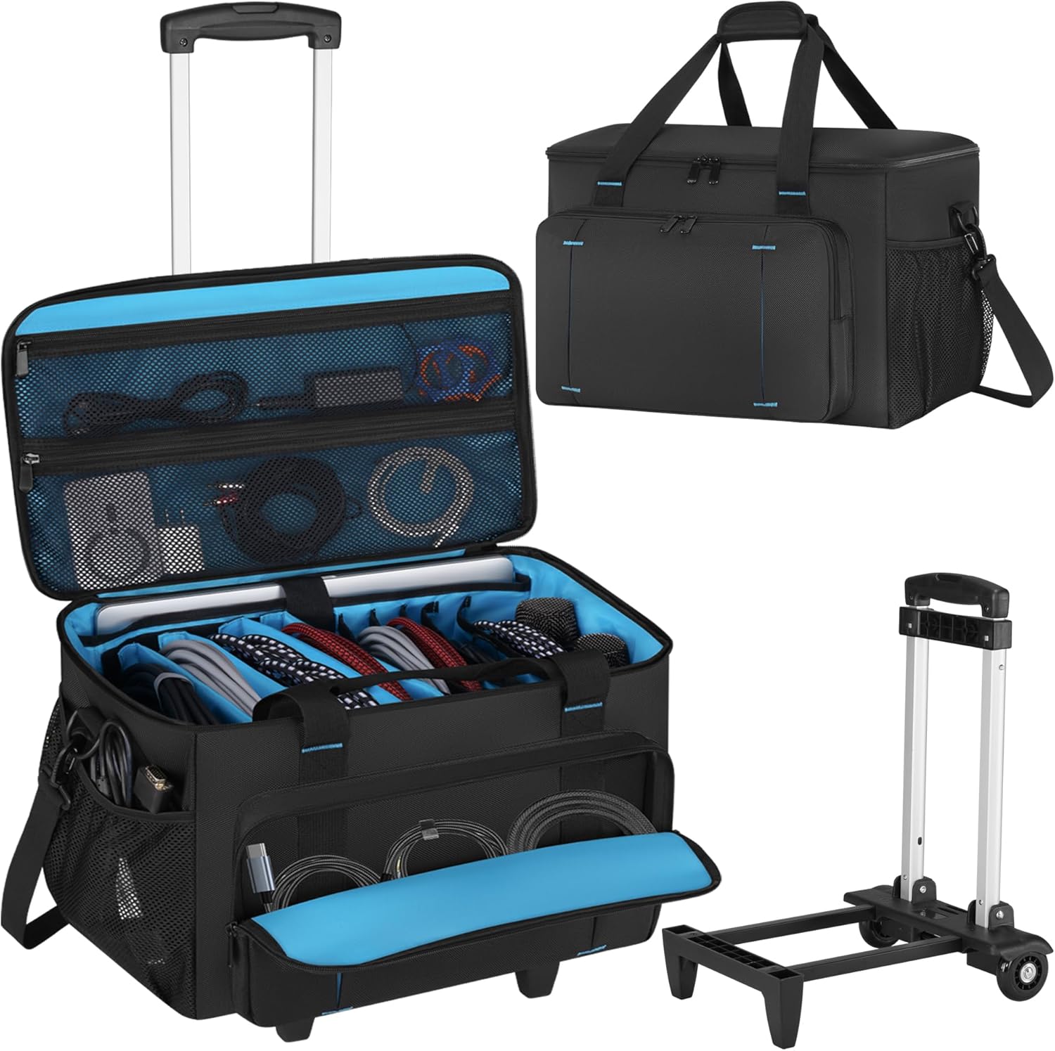 Rolling DJ Cable File Bag with Detachable Trolley for DJs