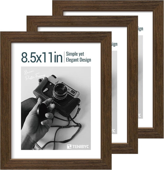 8.5x11 Picture Frame Set of 3 - Brown Woodgrain Elegance