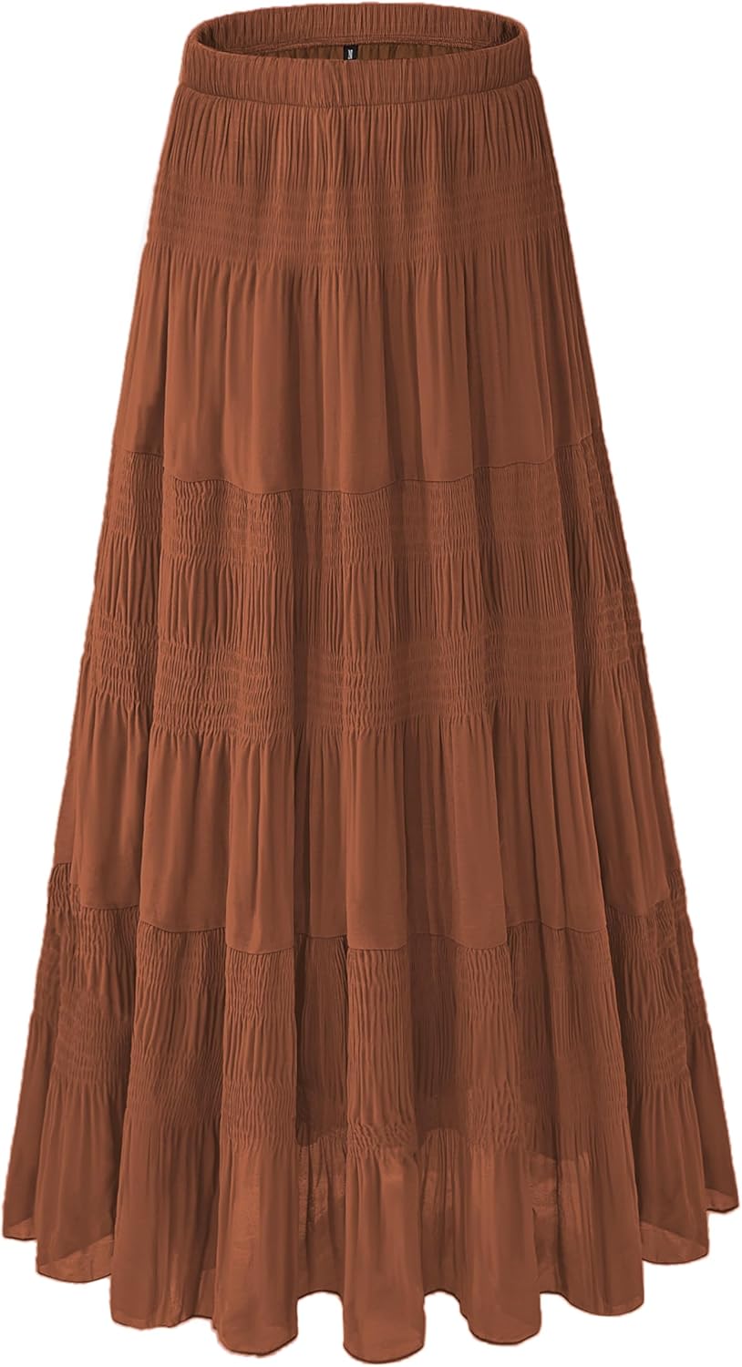 Women's Chiffon White Flowy Maxi Skirts for Boho Fall Style