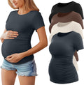 Women's Maternity T-Shirts 4 Pack - Side Ruched Cotton Blend Crew Neck