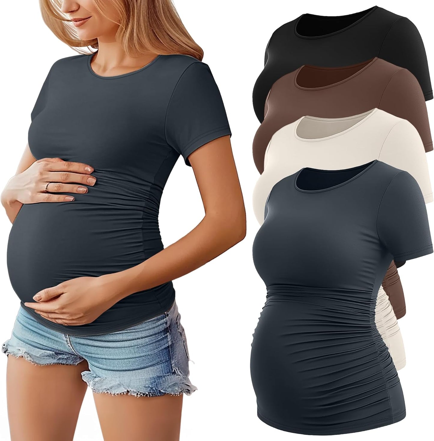 Huukeay Maternity Shirts 4 Pack for Comfortable Pregnancy Wear