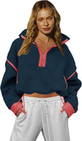 Half Zip Sweatshirt Women Oversized Sherpa Jacket V Neck - Cozy Fleece
