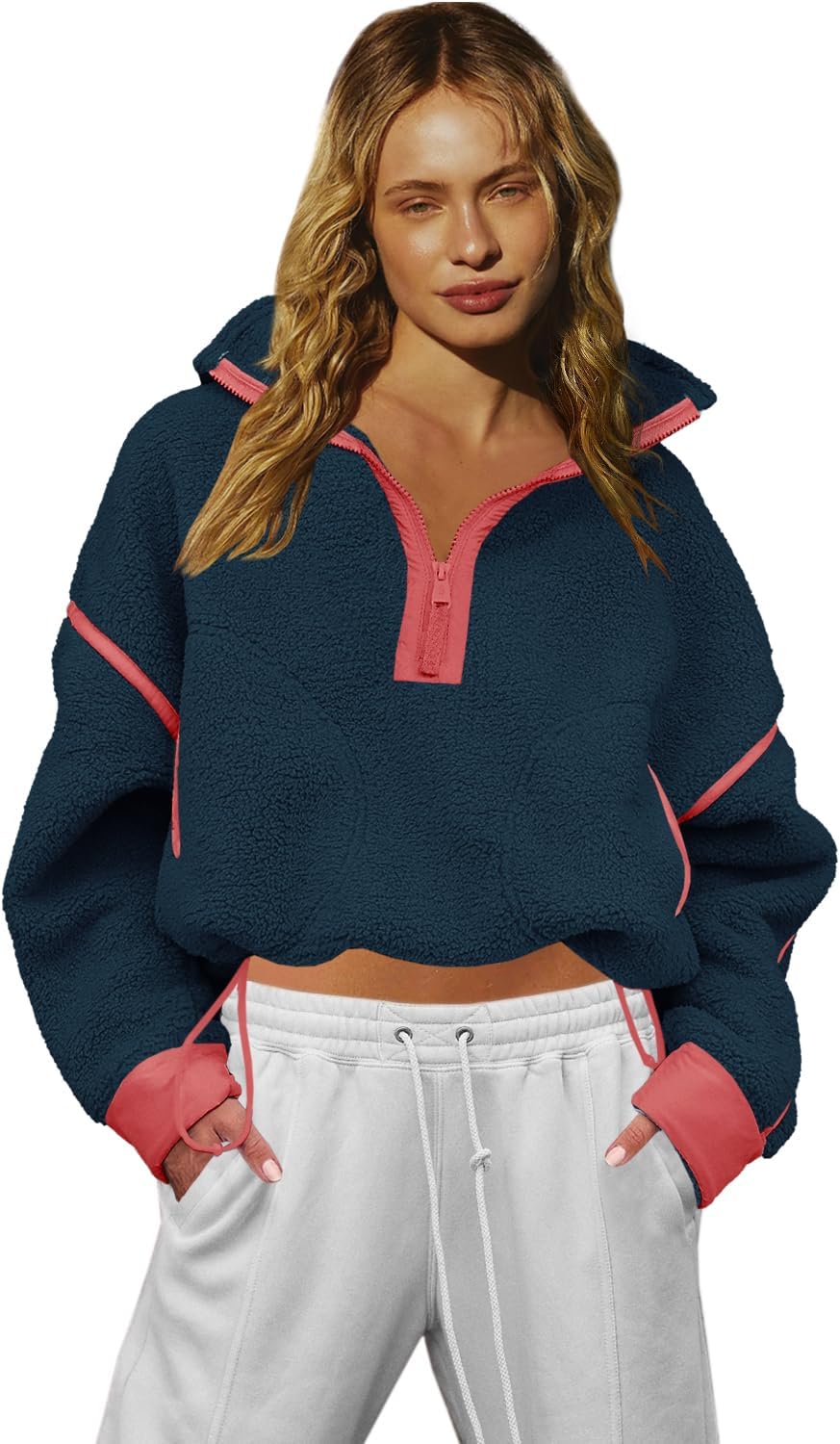 LAMISSCHE Half Zip Sweatshirt Women Oversized Sherpa Jacket