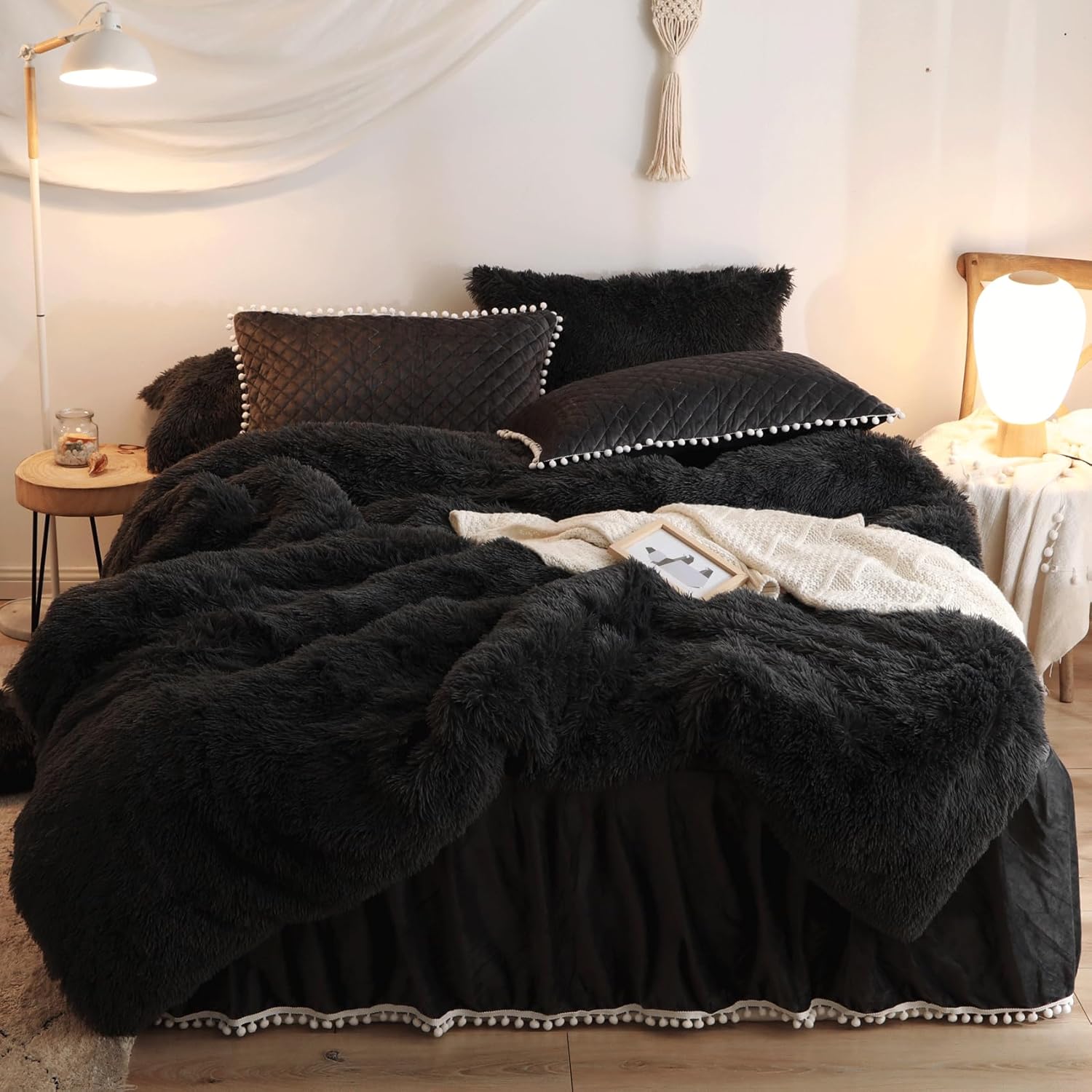Faux Fur Black Comforter Cover Twin Set for Cozy Winter Nights