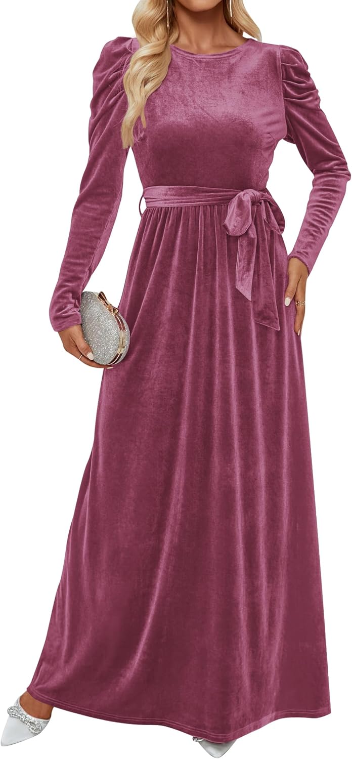 ZESICA Women's Velvet Maxi Dress for Elegant Fall Events