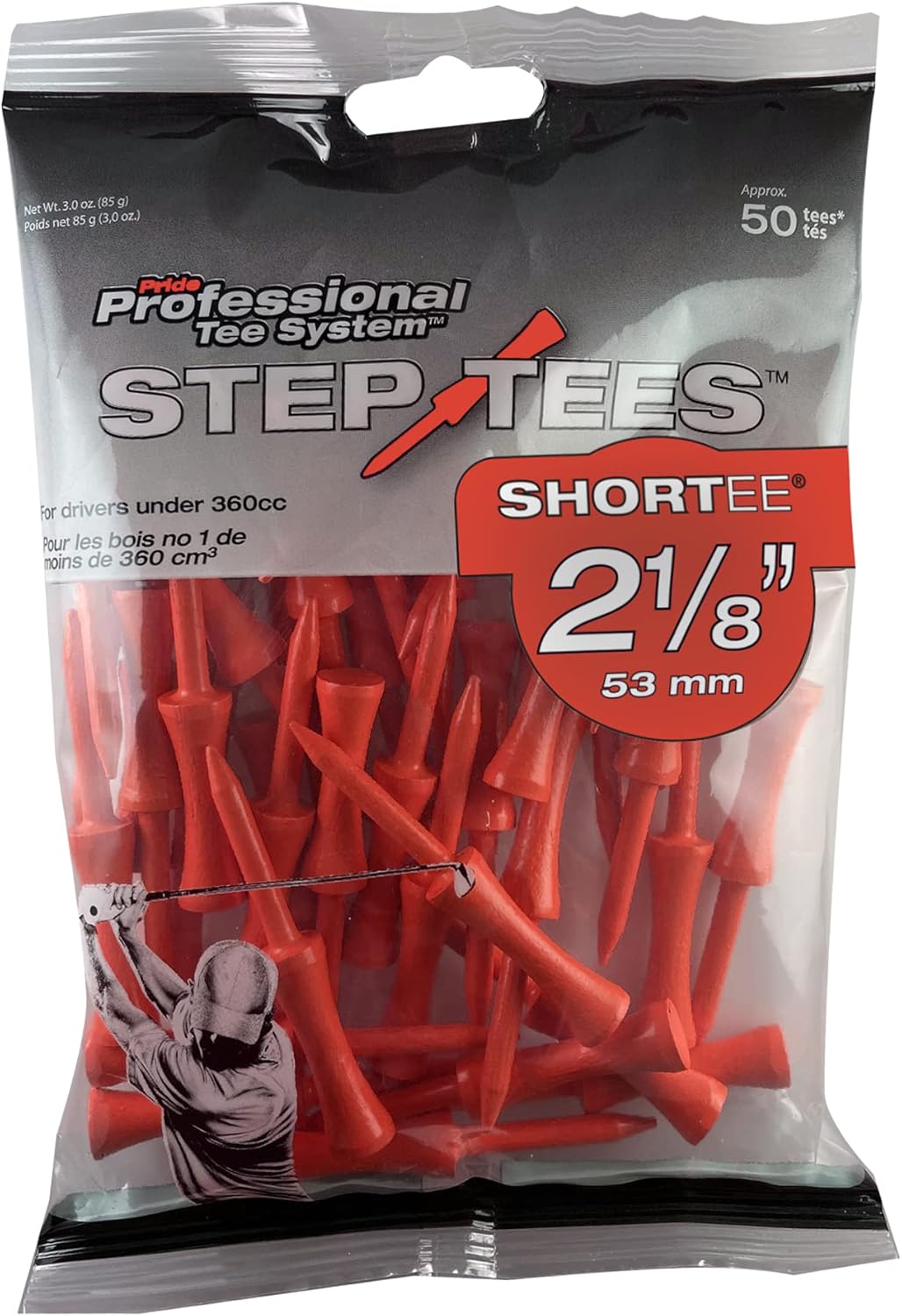 50 Count 2-1/8 inch Red Step Tees - Tee Off with Precision