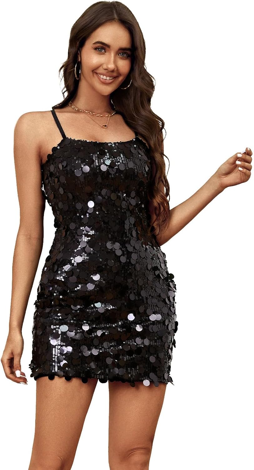 Sequin Dress for Women Spaghetti Strap Sexy Mini Dress