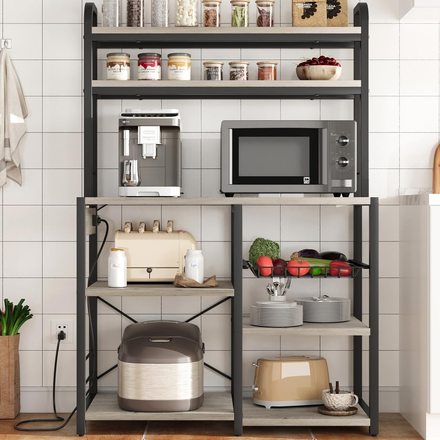 GAOMON 6-Tier Freestanding Baker Rack - Retro Gray