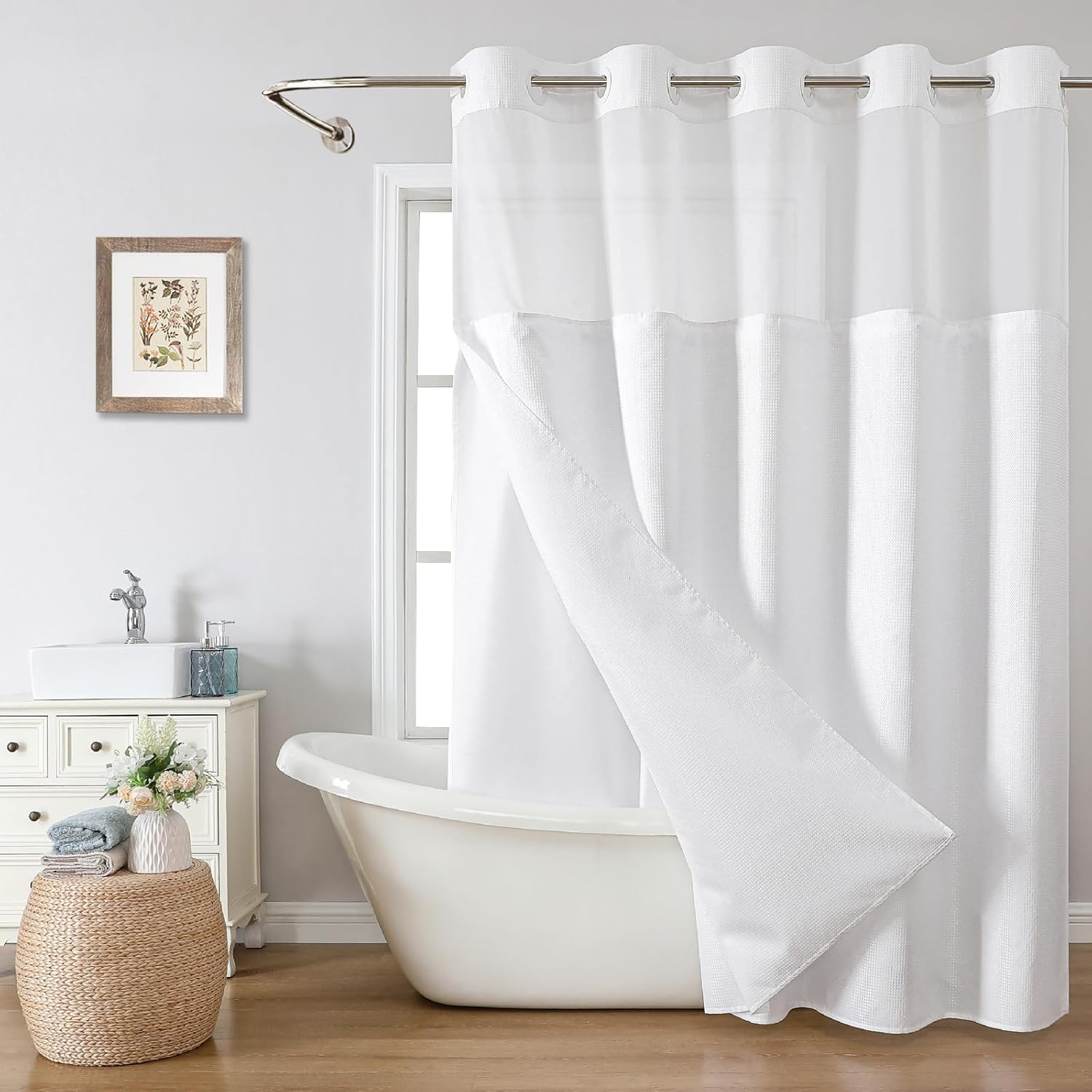 Extra Long No Hook Shower Curtain Set with Snap-in Liner