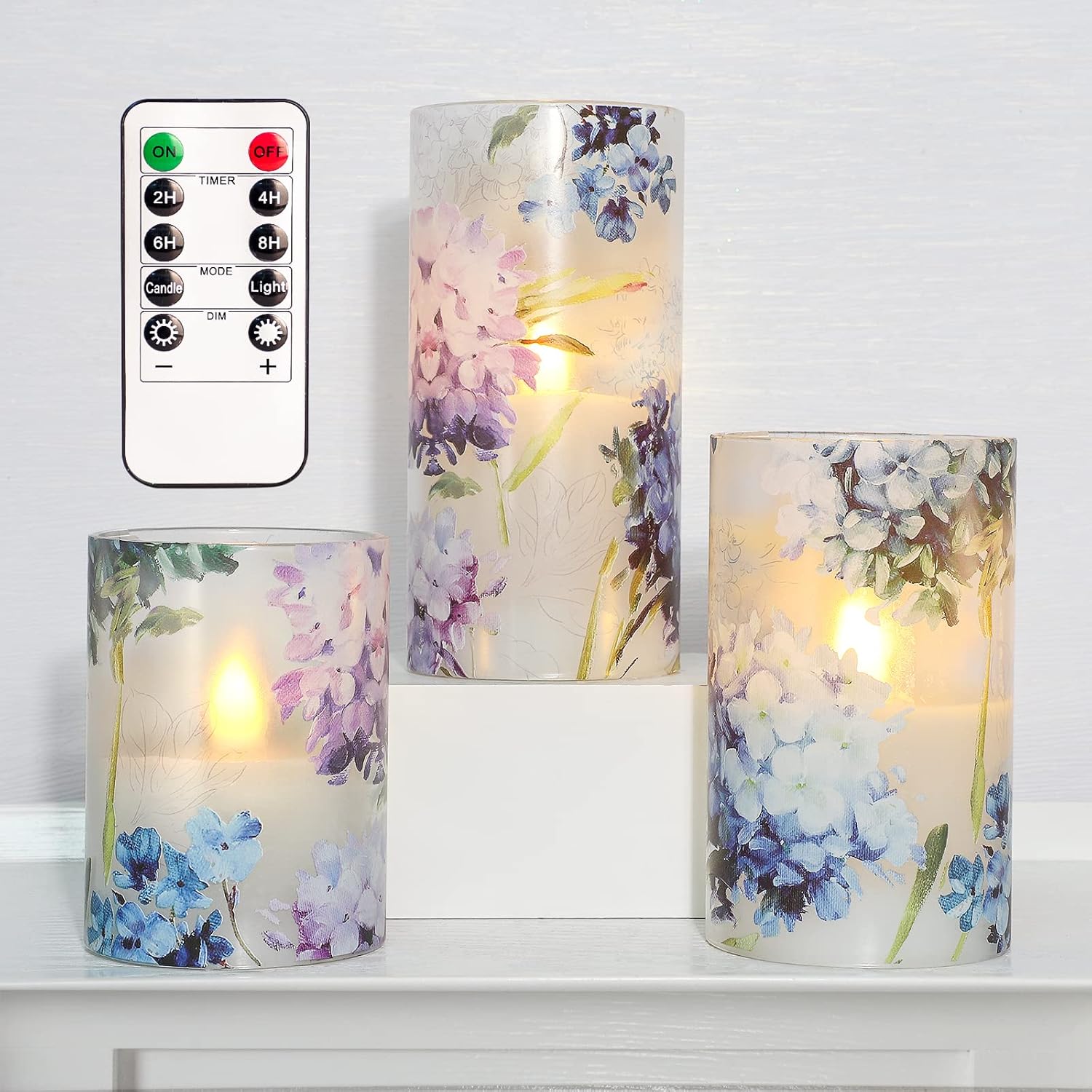 Blue Violet Hydrangea Flameless Candles with Remote Control