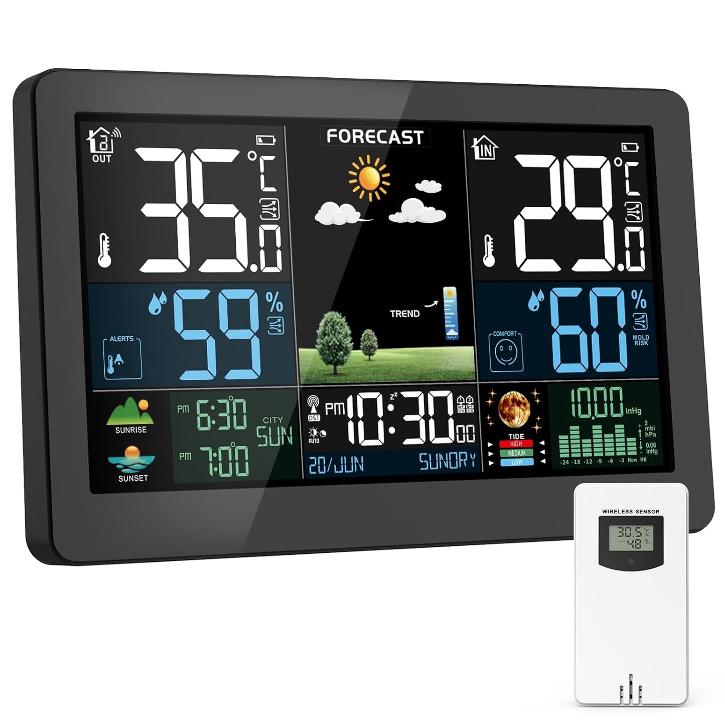 Wireless Indoor Outdoor Weather Station with Color Display